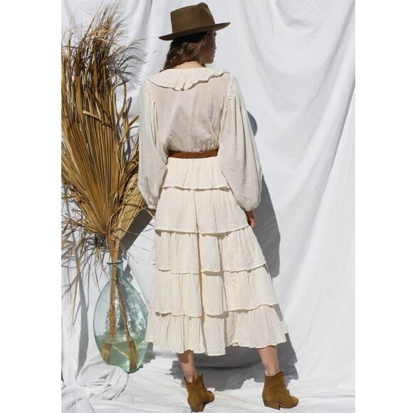Jen's Pirate Booty Moon Maxi Dress White Ruffle Tiered Long Sleeve Sz XS - Picture 3 of 14